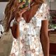 thumbnail image 2 of Camiseta con ribete de encaje, cuello en V, manga corta, cómoda y básica de verano para el trabajo a domicilio, 2 of 5
