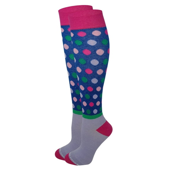 Women Pink /Blue Dot Graduated Compression Knee High Socks