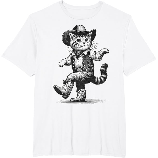 Camiseta de gato con sombrero de vaquero y botas