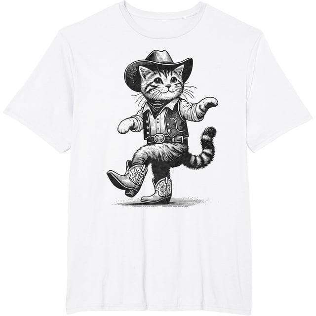Camiseta de gato con sombrero de vaquero y botas
