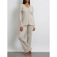 thumbnail image 3 of KelaJuan Women's 2 Piece Casual Outfits Long Sleeve V Neck Knit Tops Solid Color Ribbed Wide Leg Pants Sets, 3 of 6