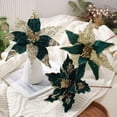 thumbnail image 2 of 1 pieza de flores artificiales con purpurina, flores navideñas, lentejuelas, terciopelo, adornos para el árbol de Navidad, adornos para el hogar, decoración de Año Nuevo 2024, 2 of 5