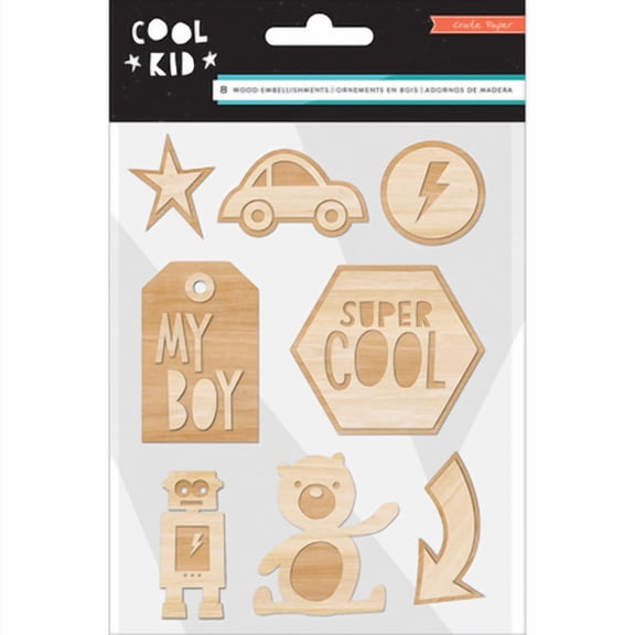 American Craft Crate Paper Cool Kid Collection Wood Embellishments