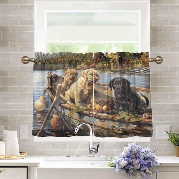 BZSMCE Set of 2 Pieces Kitchen Window Curtain Fashion Puppies on Lake Adventur Printed 27x24in/27x36in