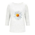 thumbnail image 3 of Cilsoka Womens Summer Tops Fashion Daisy Print Daily Shirts 3/4 Sleeve Casual Round Neck T Shirt Dressy Tunic Blouses Graphic Tees, 3 of 5