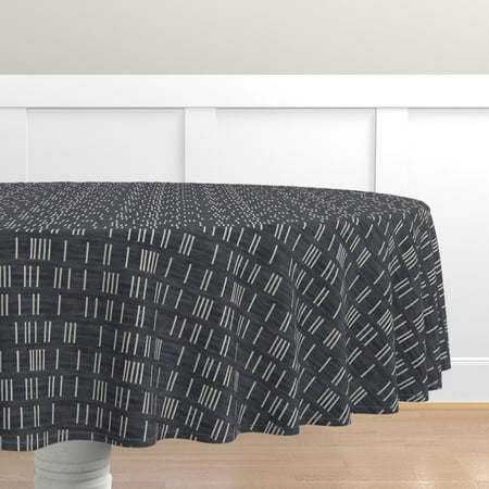

Cotton Sateen Tablecloth 70 Round - Line Mudcloth Boho Faded Geo Minimalist Geometric Simple Lines Print Custom Table Linens by Spoonflower