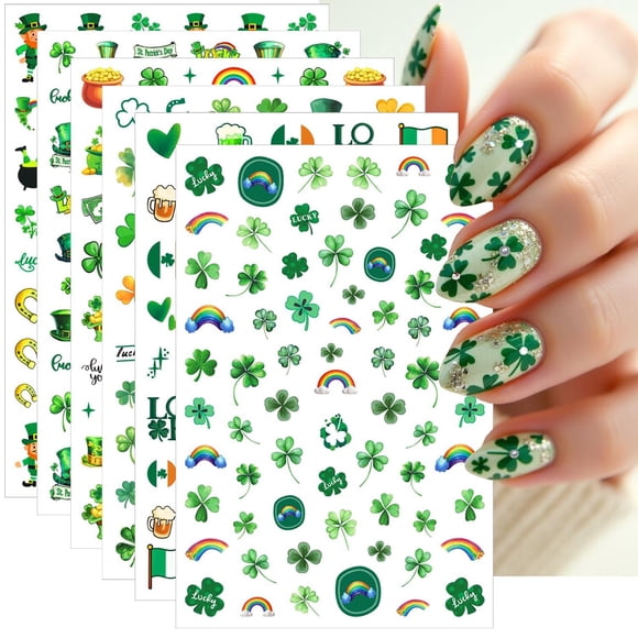 Calcomanías para uñas BSBTBZ, 6 piezas, trébol 3D, Día de San Patricio