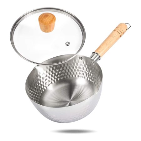 

Stainless Steel Saucepan | Traditional Japanese Saucepan with Glass Lid | 304 Stainless Steel Milk Pot with Wood Handle Multipurpose Use Sauce Pot