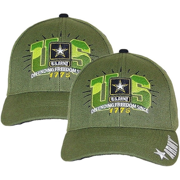 U.S. Army Embroidered W/"DEFENDING FREEDOM SINCE 1775" with Adjustable Strap - Olive (2 Hats)