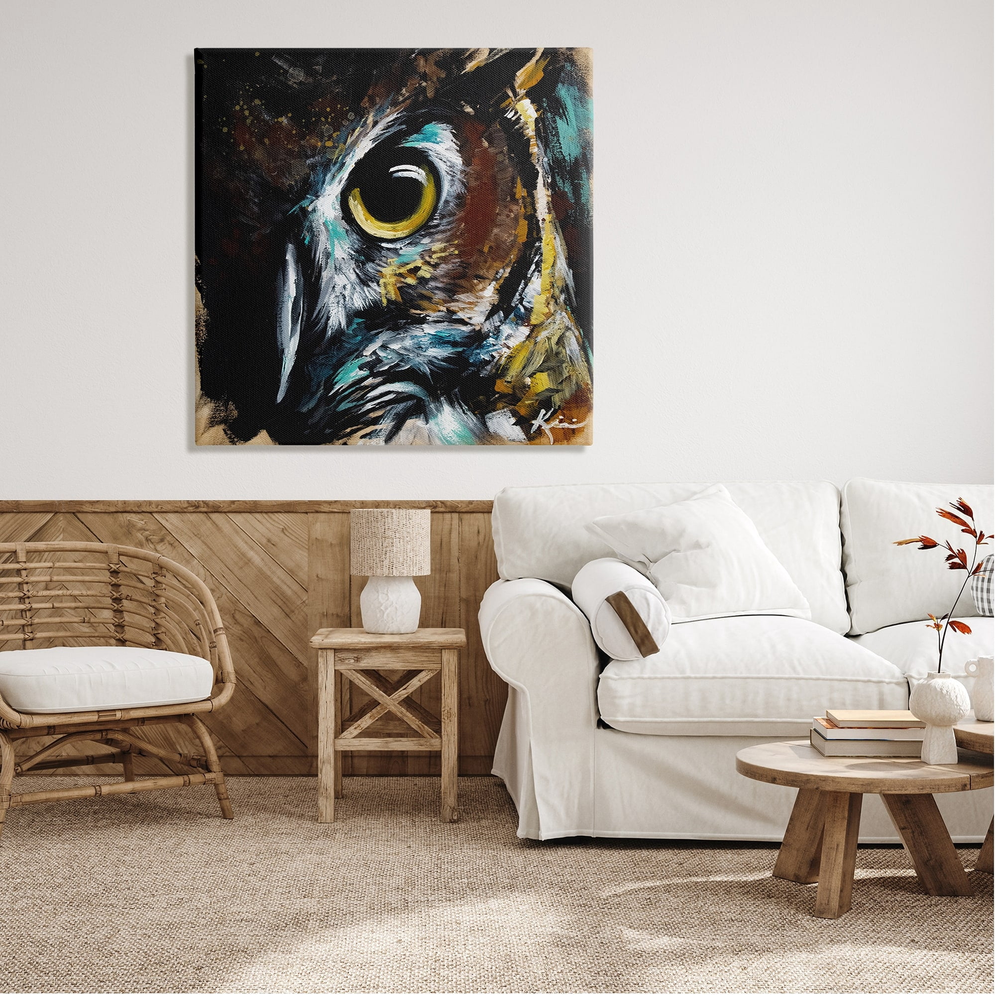 Stupell Industries Intense Owl Eye Portrait Wildlife Animals & Insects Painting Gallery Wrapped Canvas Print Wall Art