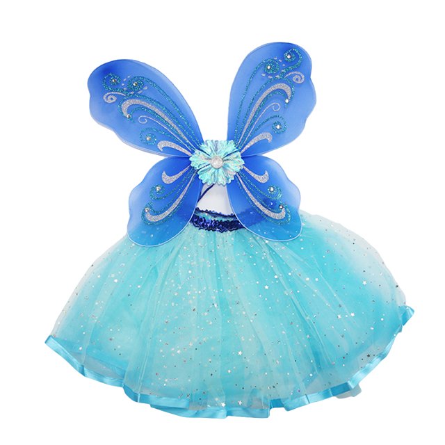 2pcs / set Disfraces de mariposa Conjunto de falda de tutú de ala Conjunto de vestido de hadas de ángulo para niñas (Mariposa danzante)