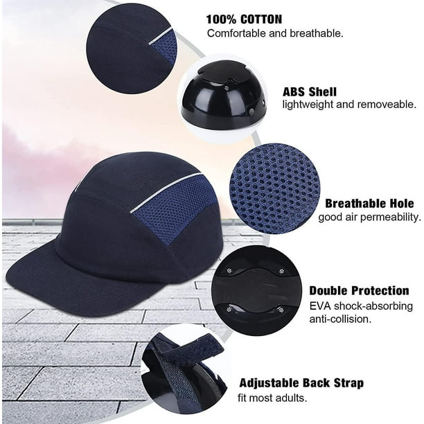 Gorra de seguridad anticaída Gorra de protección para la cabeza deportiva Gorra de béisbol resistente a los golpes para el constructor de trabajo Diy Cotton Blue. Afortunado Sencillez