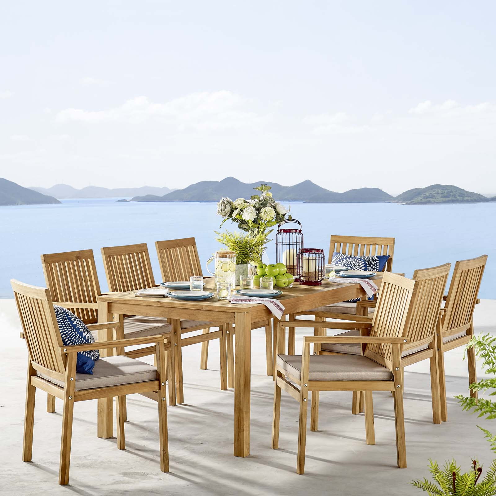 Farmstay 9 Piece Outdoor Patio Teak Wood Dining Set in Natural Taupe ...