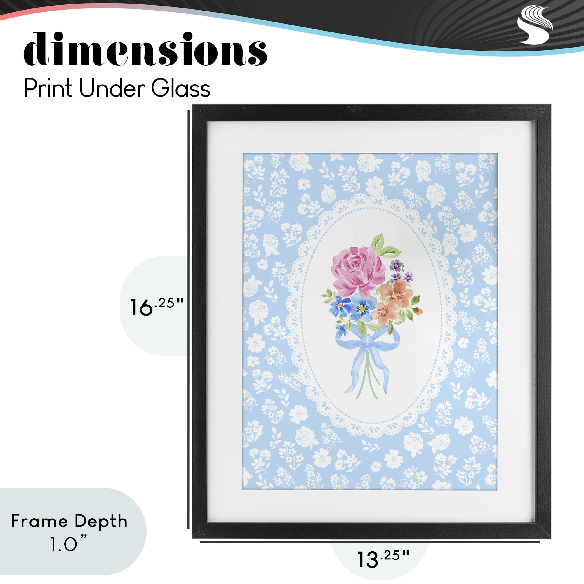 Stupell Industries Blue Feminine Bouquet Black Framed Print Under Glass, design by Corinne Haig
