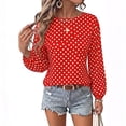 thumbnail image 2 of Women's Polka Dot Sweatshirt Long Sleeve Crewneck Casual Pullover Curved Hem Relaxed Fit Fall Top, 2 of 5