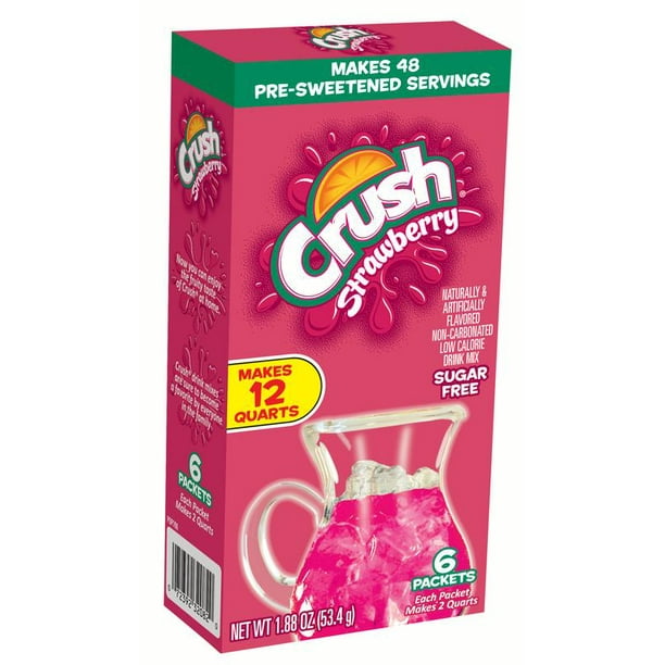 Crush Drink Mix, Strawberry, 1.88 Oz, 6 Packets, 1 Count