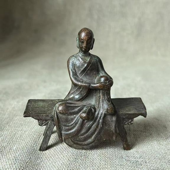 Meditating Buddha Figure Monk Sculpture for Yoga Zen,Bronze Copper Feng Shui Buddha Statue,Amitabha meditation decor Buddha Sit on The Bench