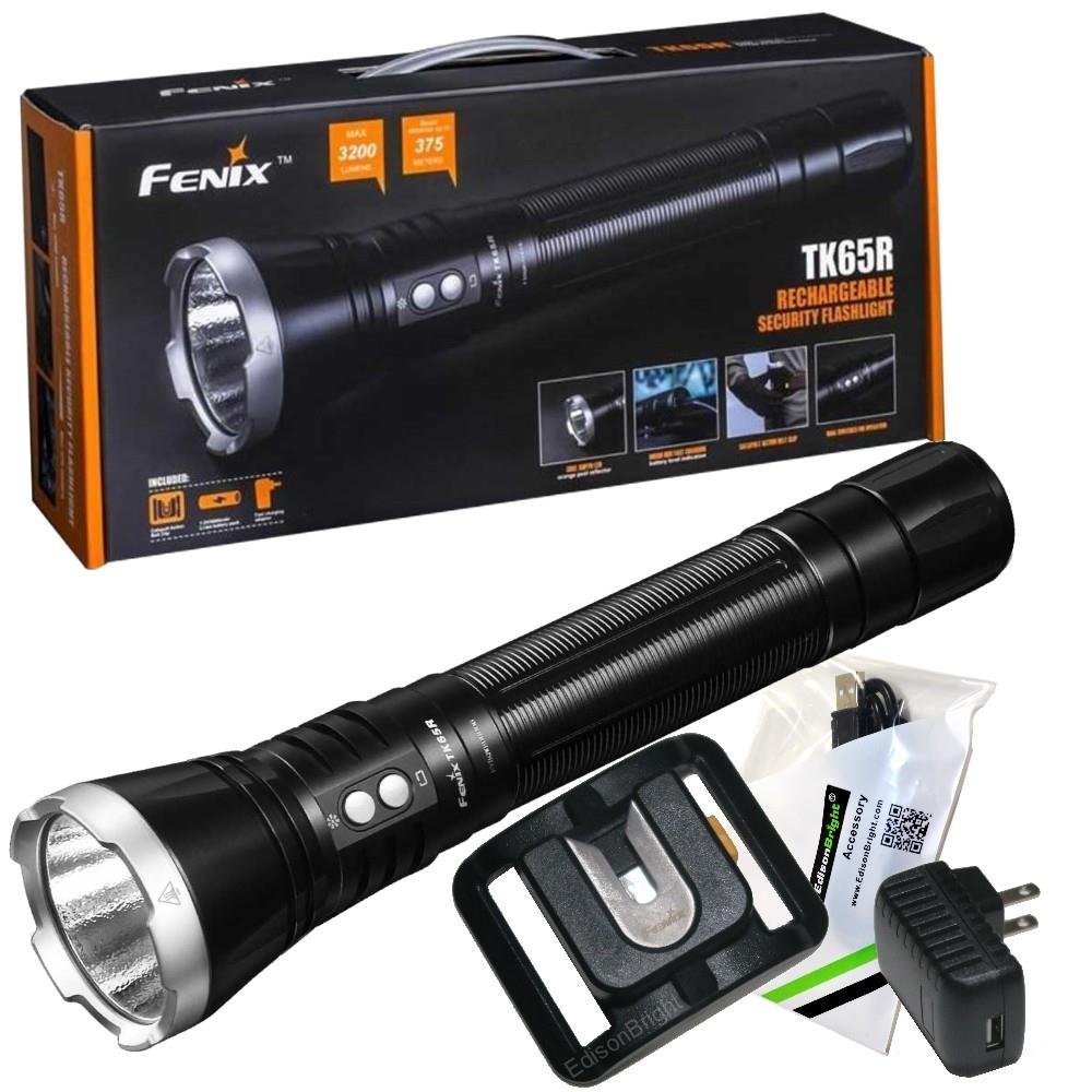 FENIX TK65R USB Rechargeable 3200 Lumen Cree LED Police Flashlight with, 5000mAh rechargeable battery, Belt clip and EdisonBright USB charging cable bundle - image 1 of 6
