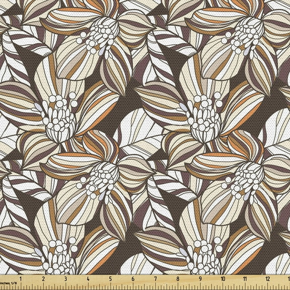 Ambesonne Floral Vintage Fabric by the Yard Upholstery, Retro Harmony Flower, 1 Yard, Beige Tan and Dark Cocoa