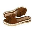 thumbnail image 2 of 1 Pair Women Summer Slippers Thick Sole Anti-skid Wear-resistant Bow Decor Contrast Color Plus Size Low Wedge Braided Vacation Beach Sandals, 2 of 7