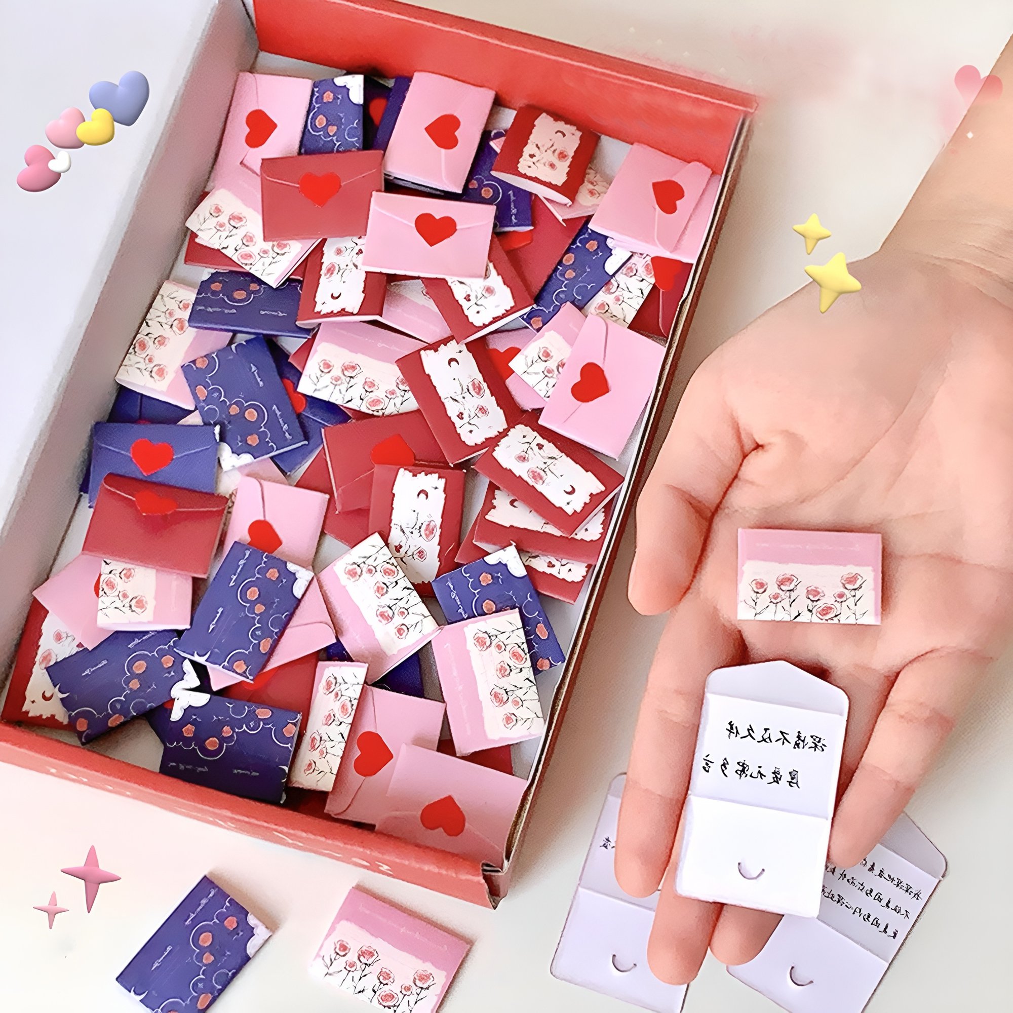 CCOCC 33Pcs Mini Envelopes with Heart Stickers Tiny Colorful Love Letter Set Small Paper Pocket for Wedding Party Gift Card Scrapbooking