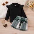 thumbnail image 2 of BLVB Toddler Baby Girl Fall Winter Outfit Long Sleeve Knitted Ruffle Shirt Sweater Top Mini Skirt 2PCS Kids Clothes Set, 2 of 4