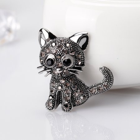 - Girl12Queen Vintage Women Girls Lovely Cat Kitten Rhinestone Collar Brooch Pin Party Jewelry