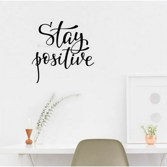 Motivational Quotes Wall Stickers Stay Positive Cursive Lettering Decal 12x12-Inch Black