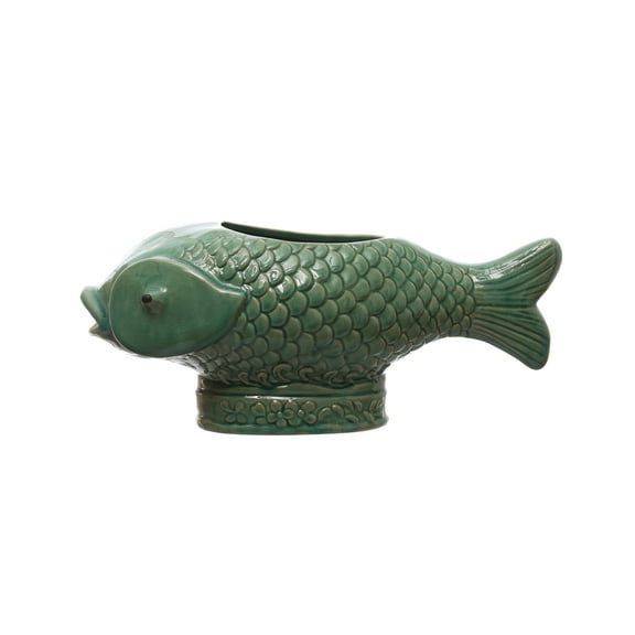 Creative Co-Op Debossed Stoneware Fish Planter with Reactive Glaze, Turquoise
