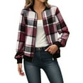 thumbnail image 3 of Shadoumai Shackets for Women 2025 Fashion Zip Up Long Sleeve Buffalo Plaid Shirt Cropped Jackets Loose Casual Fall Coat Tops, 3 of 6