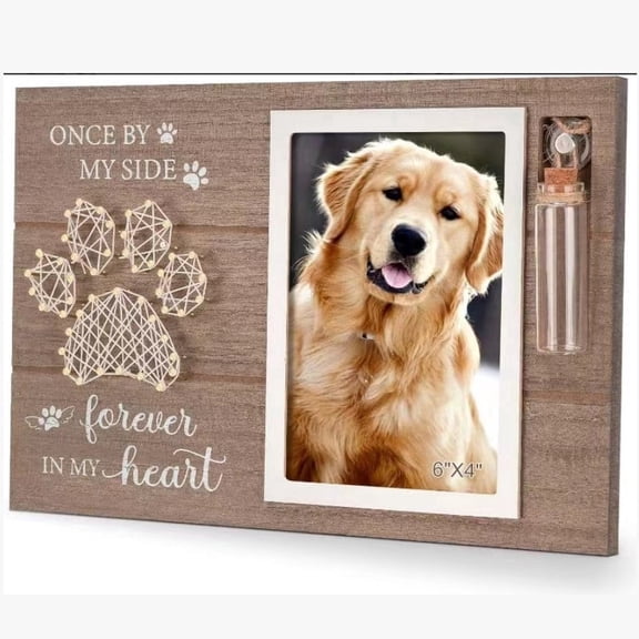 Youersen Dog Memorial Frame with Glass Bottle, Pet Remembrance Picture Frame Gift for Loss, 11.8" × 7.87"