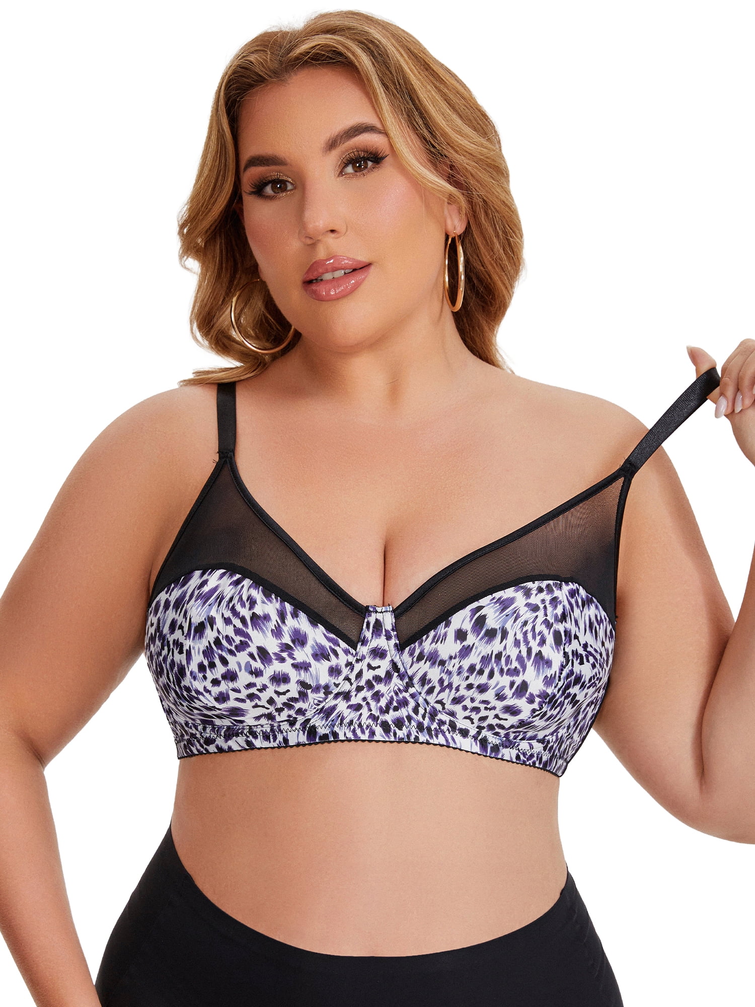 DARING DIVA Women's Plus Size Underwired Push Up Mesh See Through Bralette XL Blue
