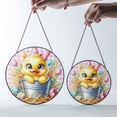 thumbnail image 4 of Easter Duckling Floral Wreath Suncatcher Stained Glass Style, UV Printed Glass, Yellow Bird Spring Decoration, Round, 4 of 9
