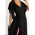 thumbnail image 6 of Women's Surplice Flutter Sleeve Maxi Dress with Tied Stretch Bodice and Flowing Skirt 95% Polyester 5% Spandex, 6 of 10