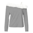 thumbnail image 4 of IMENGL Long Sleeve Shirts for Women Soft Fashion Solid Color Shoulder Strap Plush Collar T-Shirt Casual Women's Basic Tee Long Sleeve Tops,Gray, 4 of 4