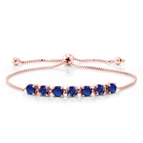 Gem Stone King 2.45 Ct Round Blue Created Sapphire 18K Rose Gold Plated Silver Bracelet for Women