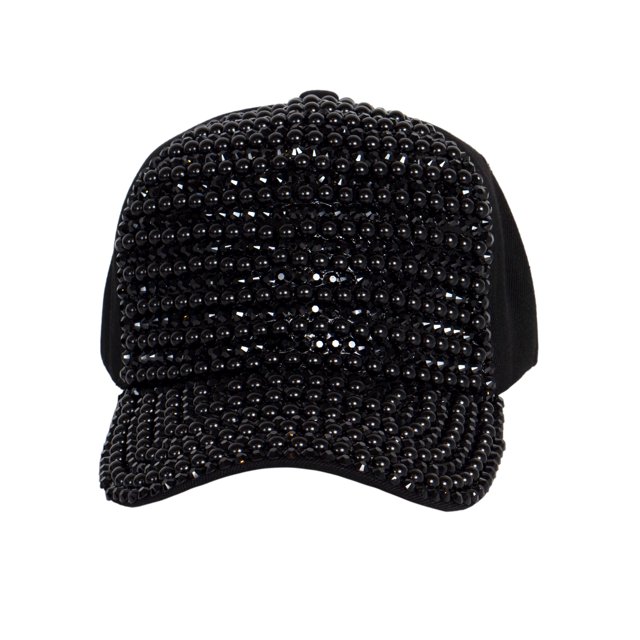 Top Headwear Pearl Rhinestone Bling Baseball Cap - Black