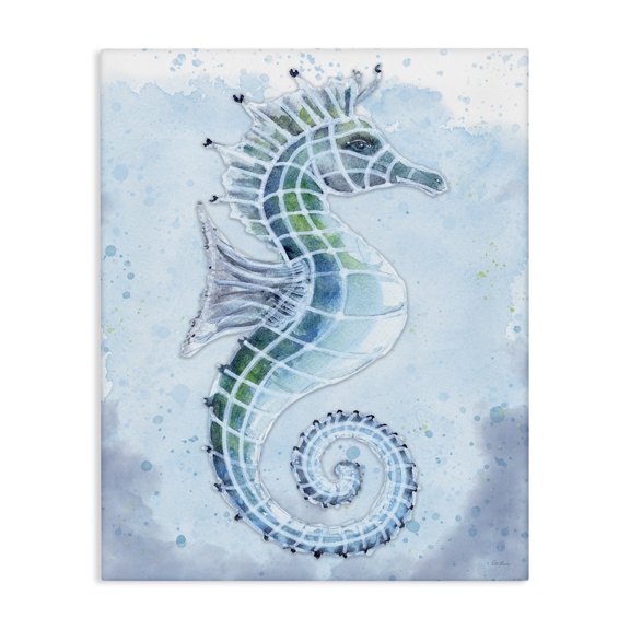 Stupell Industries Stained Glass Seahorse Nautical & Beach Painting Wrapped Canvas Art Print Wall Art, 16 x 20
