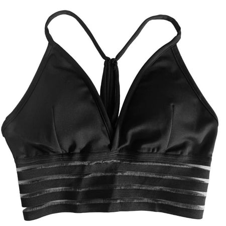 

Sports Bra for Women Mesh Stitching Yoga Sexy Deep V Neck with Chest Pad L Black
