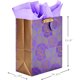thumbnail image 2 of Bolsa de regalo de papel brillante con estampado floral morado, 33 x 26 x 14 cm, paquete de 10, 2 of 3
