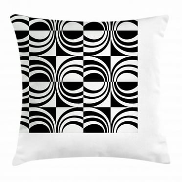 Contemporary Throw Pillow Cushion Cover, Checkered Pattern with Contrast Colors and Curvy Lines Modern Mosaic, Decorative Square Accent Pillow Case, 18 X 18 Inches, Black and White, by Ambesonne