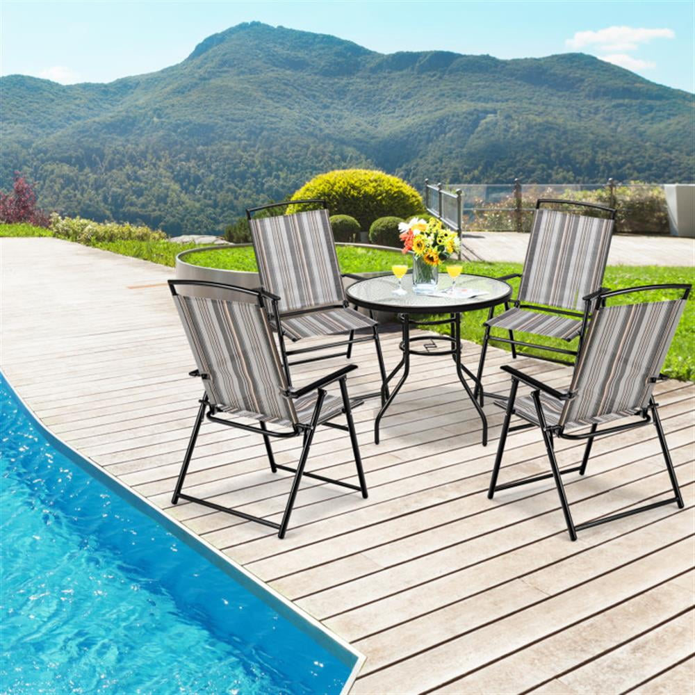 Spaco Set of 2 Patio Folding Sling Chairs Space-saving Dining Chair, Outdoor Chairs, Patio Furniture-Gray
