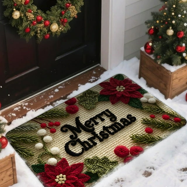 Aufmer 1 Pcs Christmas Floor Mat, Festive Holiday Rug for Living Room Bedroom Kitchen, Decorative Bath Mat for Xmas Decor