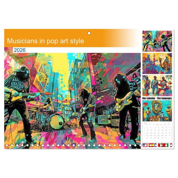 Musicians in pop art style (Monthly Wall Calendar 2026 16.5 x 23.4 (open)), CALVENDO 14 Month Calendar