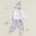thumbnail image 2 of CUZIBR 3pcs Baby Girl Boy Western Clothes Long Sleeve Letter Romper+Pattern Pants+Hat Fall Outfits Sets Breathable Dailywear For Toddler, 2 of 9