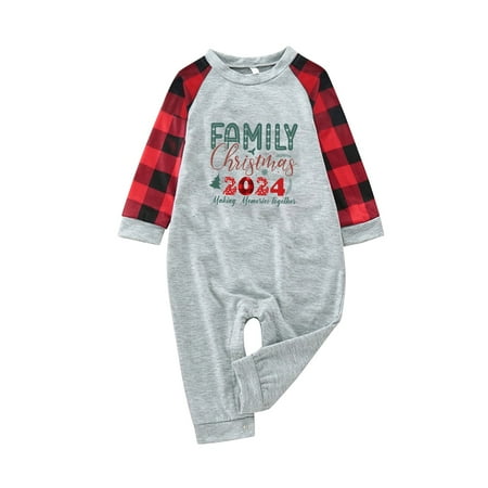 

XIEULQP Matching Christmas Pajamas for Family 2024 Cute Letter Print Plaid Sleeve Tops and Plaid Pants Homewear for Dad Mom Kids Baby Family Matching Outfits Clearance for Baby 12-18 Months