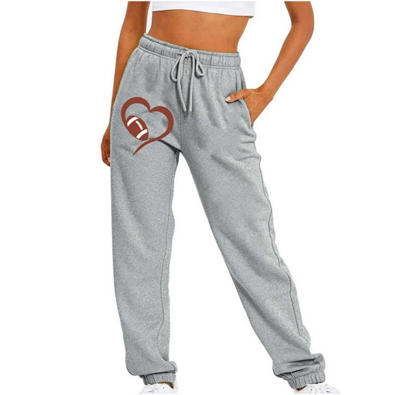 Lovskoo 2024 Womens Cinch Bottom Sweatpants with Pockets Fashion Football Printed Fitness Sport Relaxed Loose Printing Elastic Waist Long Pants Gray
