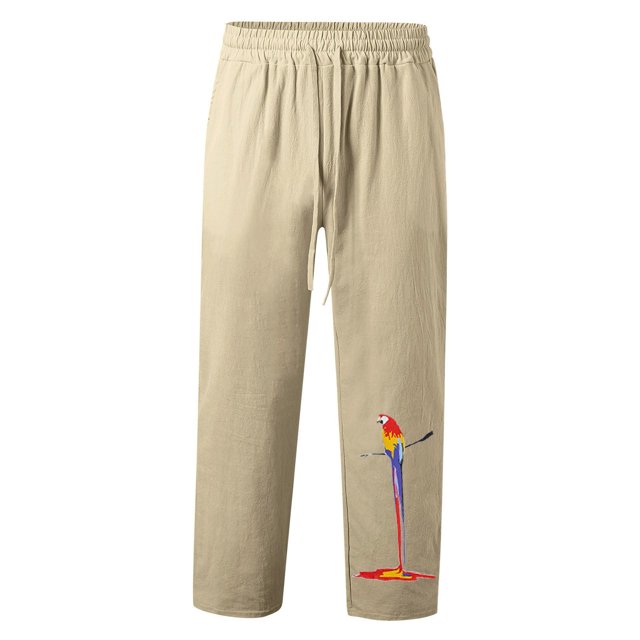 Zszcpp Wide Leg Pants Men'S Spring Autumn Athletic Recreation Sports Parrot Printed Breathable Trousers Casual Trouser