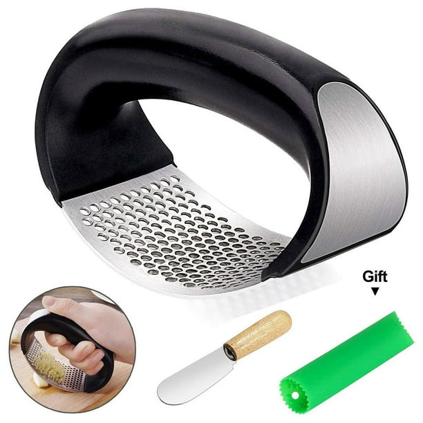 AMGRA Stainless Steel Garlic Press, Portable Garlic Press with Silicone