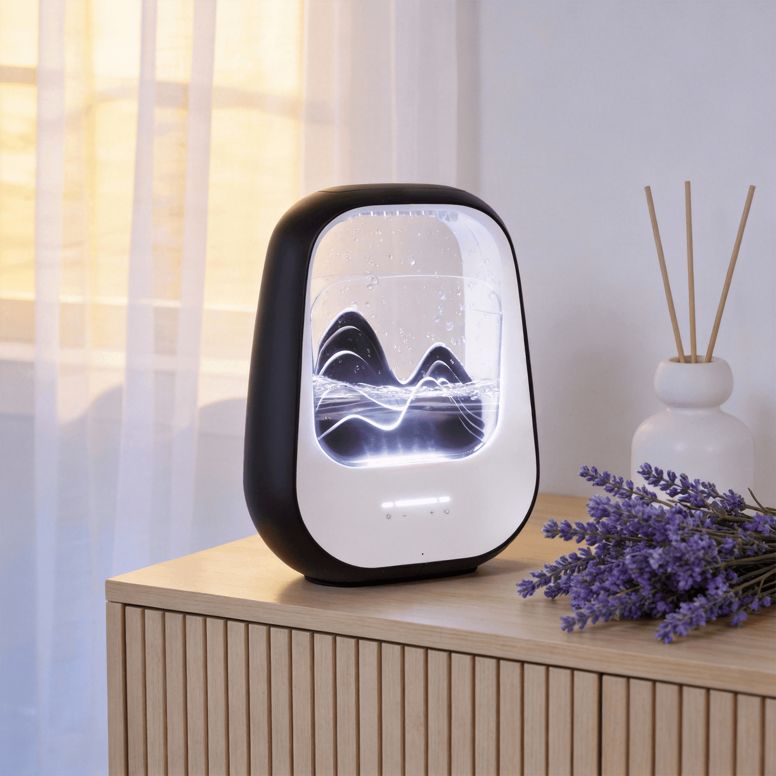 Rain Drop White Noise Machine with Humidifier, Bluetooth Speaker & Aroma Diffuser, 7-Color Mood Light and Nature Sounds for Bedroom, Office & Meditation, Black